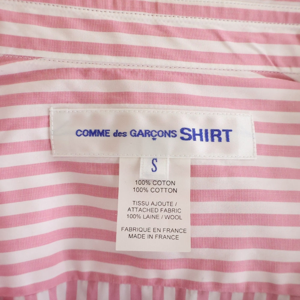 COMME des GARCONS SHIRT(コムデギャルソンシャツ) 22AW フロントカットオフ切替加工 長袖ストライプシャツ ピンク/ホワイト FJ-B015