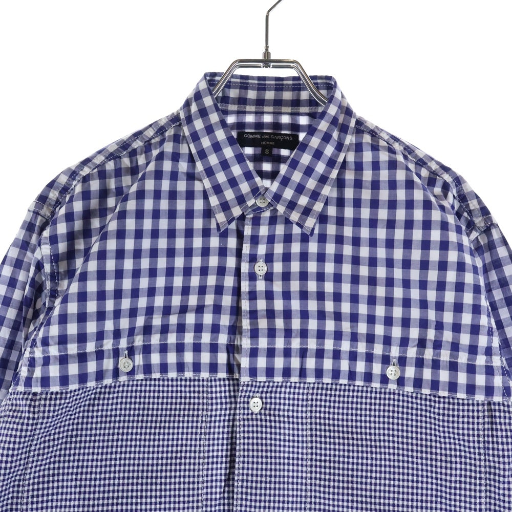COMME des GARCONS HOMME(コムデギャルソンオム) 21SS AD2020 マルチポケット フロント切替 長袖チェックシャツ ブルー/ホワイト HG-B021