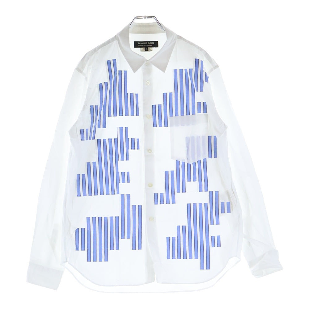 COMME des GARCONS HOMME DEUX(コムデギャルソン オムドゥ) 24SS AD2023 フロントストライプデザイン 長袖シャツ ホワイト/ブルー DM-B035