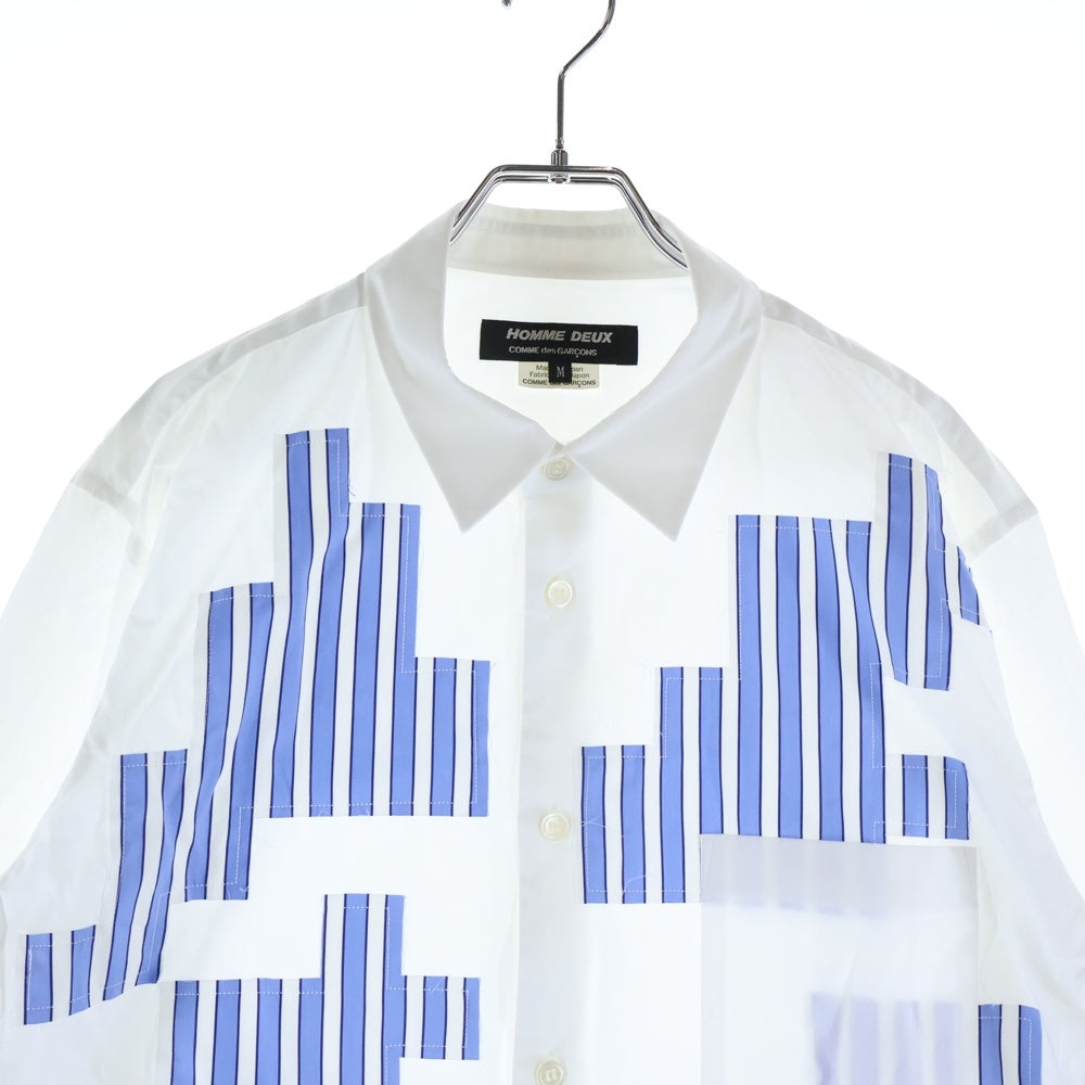 COMME des GARCONS HOMME DEUX(コムデギャルソン オムドゥ) 24SS AD2023 フロントストライプデザイン 長袖シャツ ホワイト/ブルー DM-B035