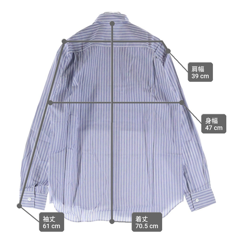 COMME des GARCONS SHIRT(コムデギャルソンシャツ) 21AW フロントシャンブレー切替 長袖ストライプシャツ ブルー FH-B009