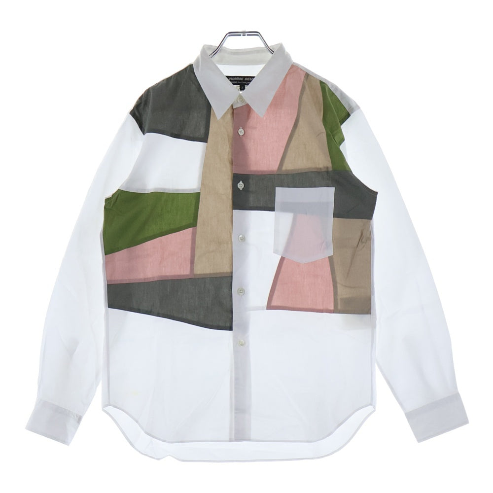 COMME des GARCONS HOMME DEUX(コムデギャルソン オムドゥ) 21SS AD2020 フロントパッチワーク切替 長袖ボタンシャツ ホワイト DG-B024