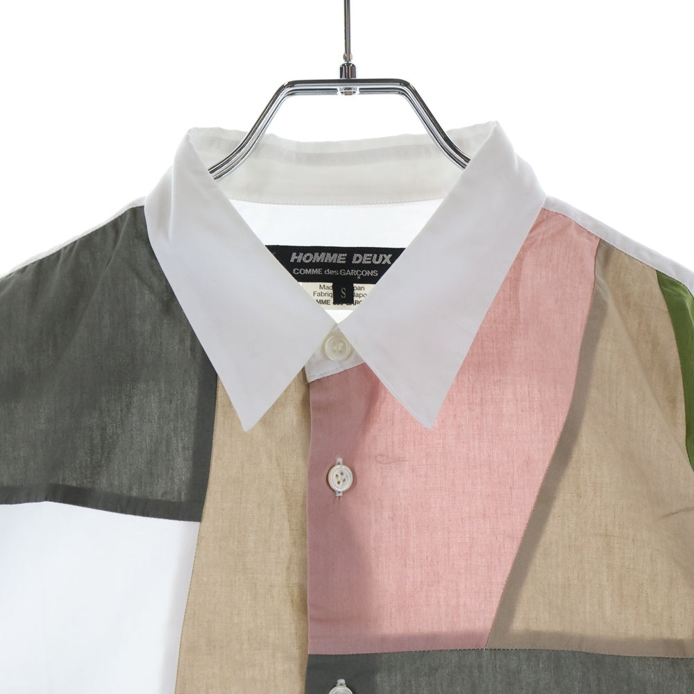COMME des GARCONS HOMME DEUX(コムデギャルソン オムドゥ) 21SS AD2020 フロントパッチワーク切替 長袖ボタンシャツ ホワイト DG-B024
