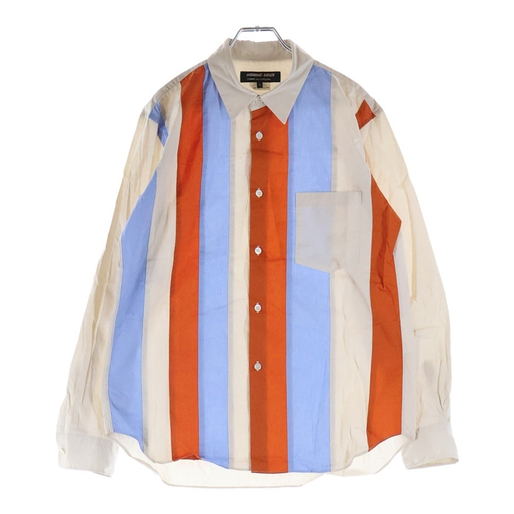 COMME des GARCONS HOMME DEUX(コムデギャルソン オムドゥ) 22AW AD2022 フロントストライプ切替 長袖ボタンシャツ ベージュ/オレンジ/ブルー DJ-B047
