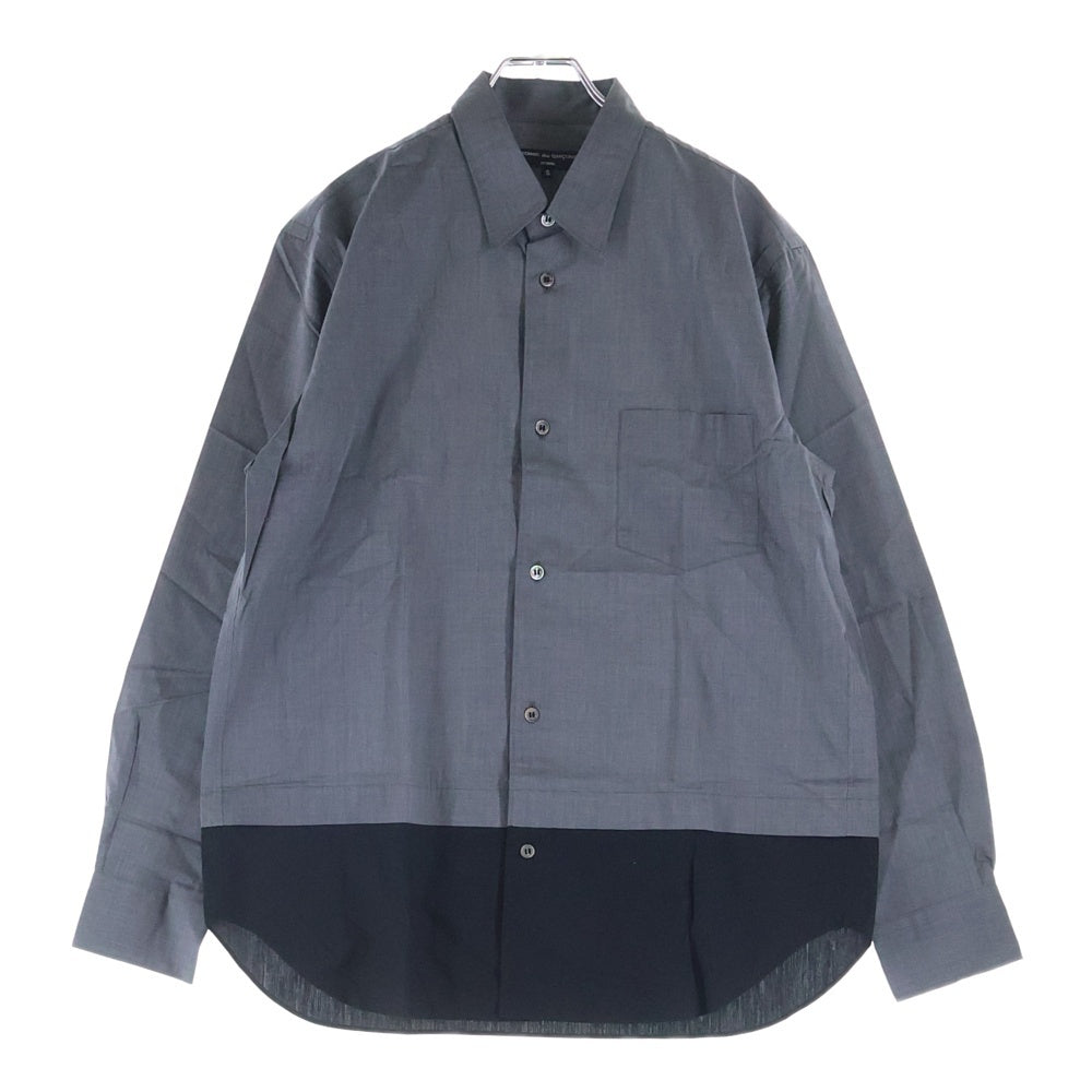COMME des GARCONS HOMME(コムデギャルソンオム) 21AW AD2021 裾切替加工 長袖ボタンシャツ グレー/ブラック HH-B019