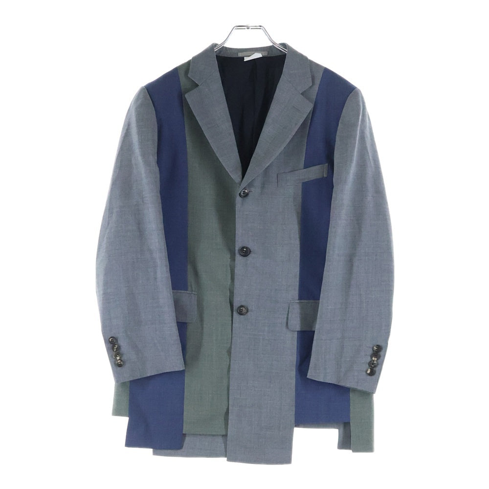 COMME des GARCONS HOMME DEUX(コムデギャルソン オムドゥ) 23SS AD2022 ドッキング加工 3Bウールテーラードジャケット グレー/ブルー DK-J031