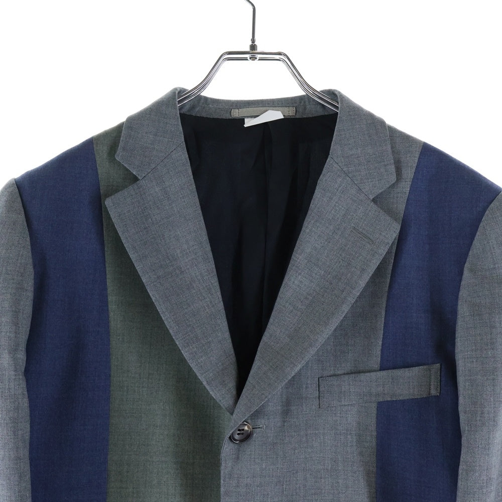 COMME des GARCONS HOMME DEUX(コムデギャルソン オムドゥ) 23SS AD2022 ドッキング加工 3Bウールテーラードジャケット グレー/ブルー DK-J031