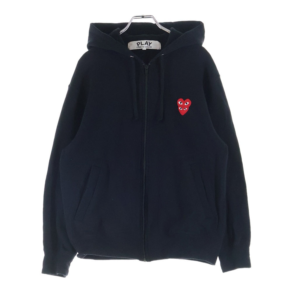 PLAY COMME des GARCONS(プレイコムデギャルソン) AD2020/07 Double Red Heart Hoodie ダブルハートワッペン ジップアップパーカー フーディー ブラック AZ-T294