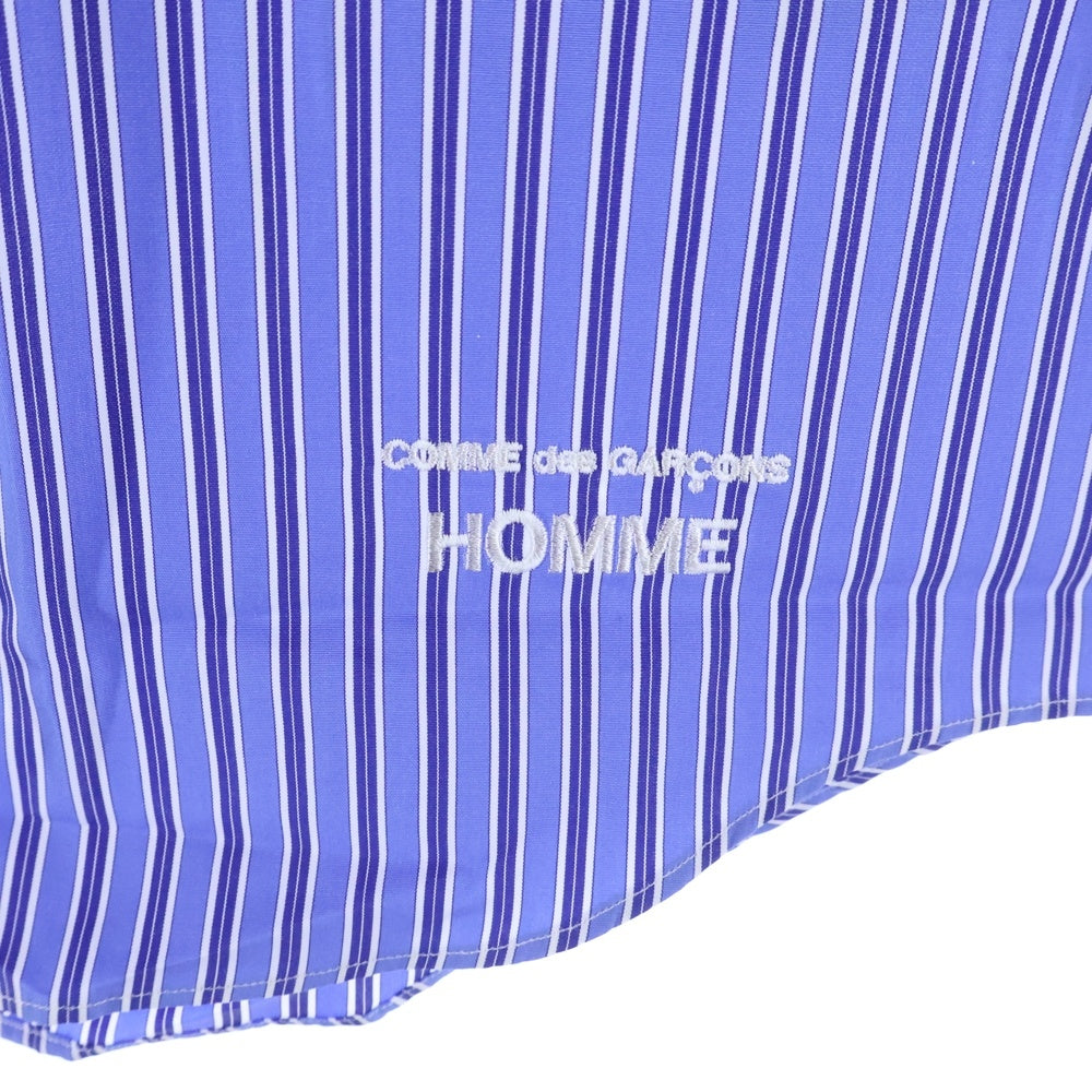COMME des GARCONS HOMME(コムデギャルソンオム) 25SS AD2024 ロゴ刺繍 ショートスリーブ ストライプシャツ ブルー HO-B023