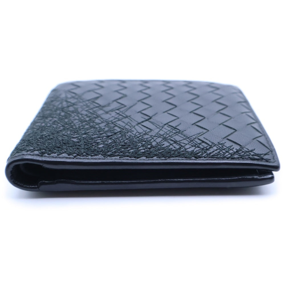 BOTTEGA VENETA(ボッテガヴェネタ) イントレチャート ステッチデザイン ウォレット 二つ折り財布 ブラック