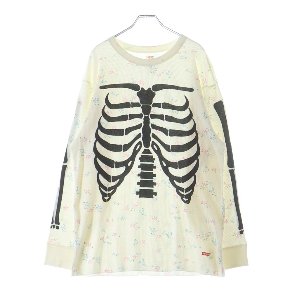 SUPREME(シュプリーム) 25AW ×Hanes Bones Thermal Crew Floral ヘインズ ボーンプリント フローラル クルーネック長袖Tシャツ カットソー ホワイト