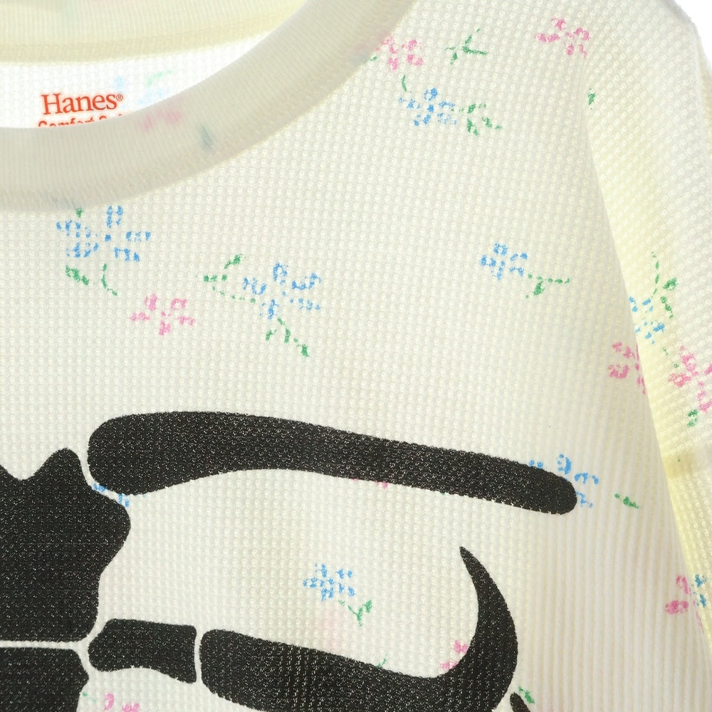 SUPREME(シュプリーム) 25AW ×Hanes Bones Thermal Crew Floral ヘインズ ボーンプリント フローラル クルーネック長袖Tシャツ カットソー ホワイト