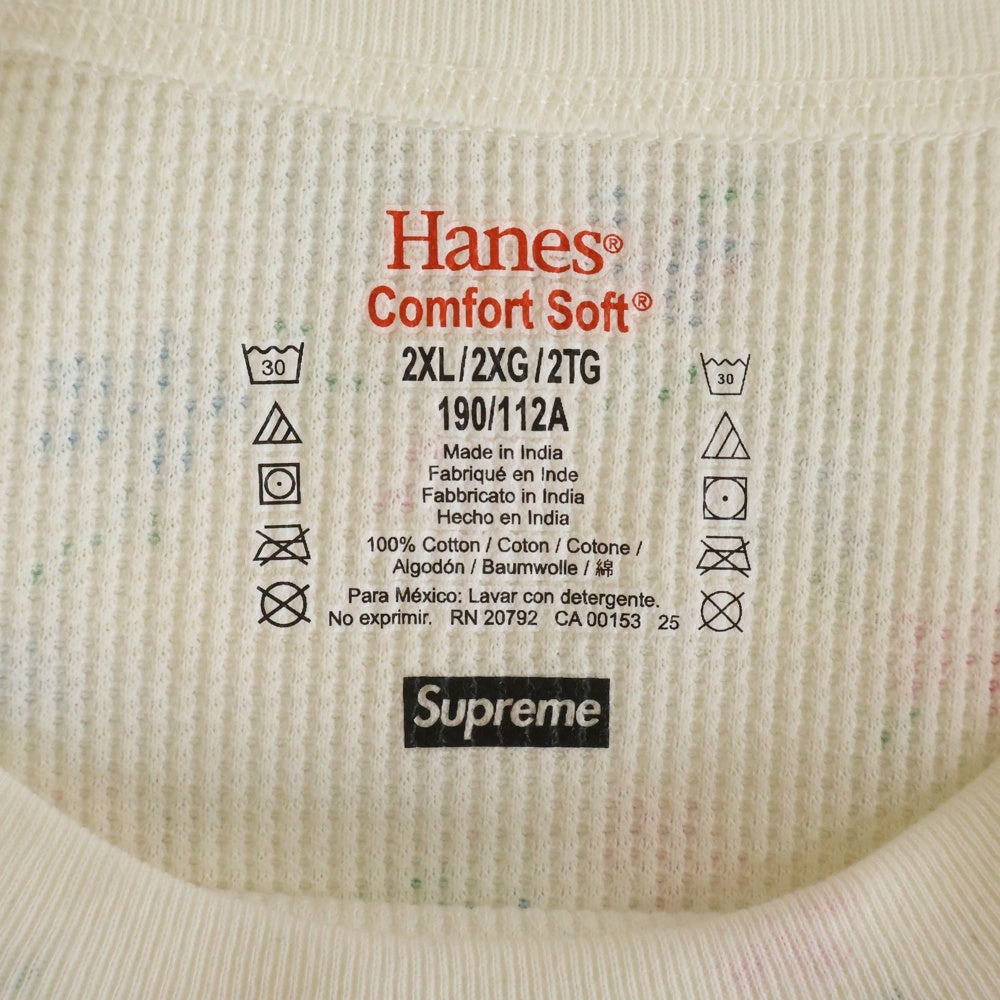 SUPREME(シュプリーム) 25AW ×Hanes Bones Thermal Crew Floral ヘインズ ボーンプリント フローラル クルーネック長袖Tシャツ カットソー ホワイト
