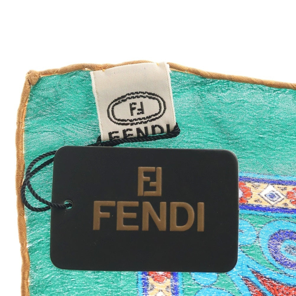 FENDI(フェンディ) ボタニカル総柄 シルク 大判スカーフ レッド/グリーン