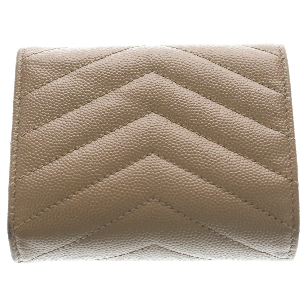 SAINT LAURENT PARIS(サンローランパリ) モノグラム エンボスレザー カサンドラ マルチフォールドミニウォレット 三つ折り財布 ベージュ 692061 レディース