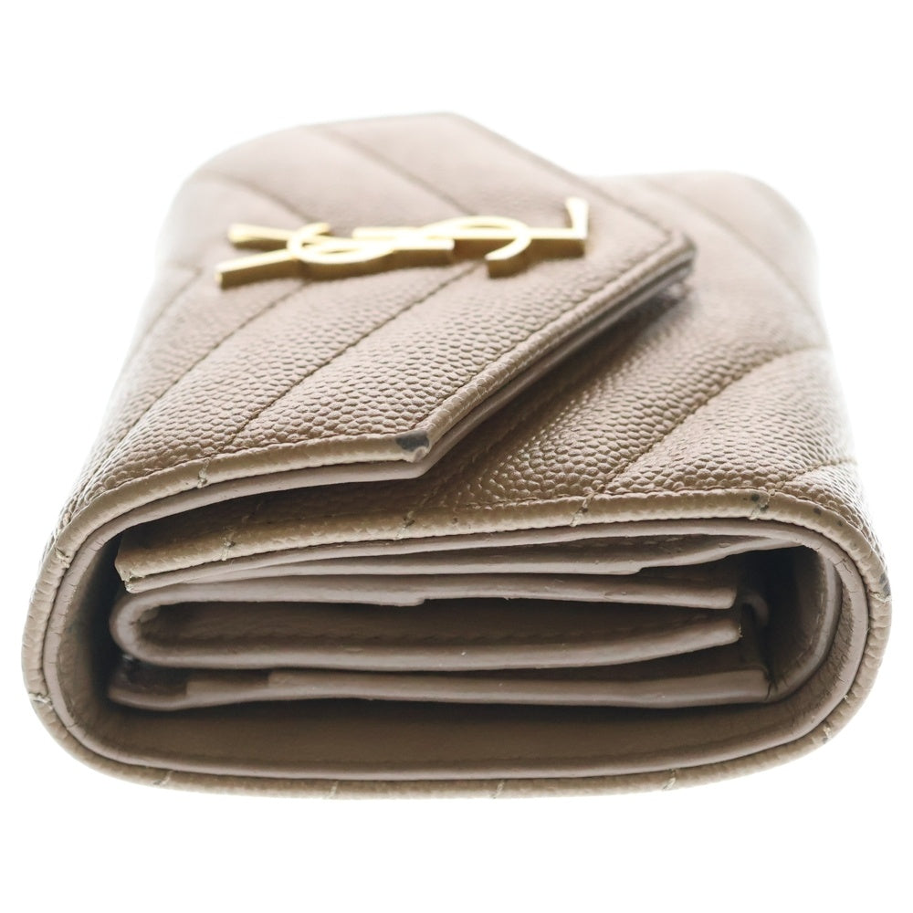 SAINT LAURENT PARIS(サンローランパリ) モノグラム エンボスレザー カサンドラ マルチフォールドミニウォレット 三つ折り財布 ベージュ 692061 レディース