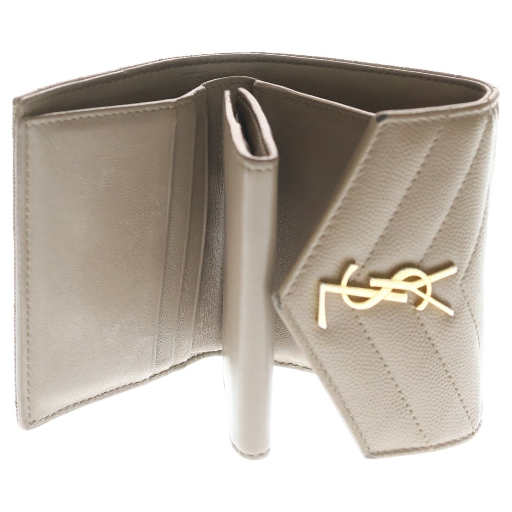 SAINT LAURENT PARIS(サンローランパリ) モノグラム エンボスレザー カサンドラ マルチフォールドミニウォレット 三つ折り財布 ベージュ 692061 レディース