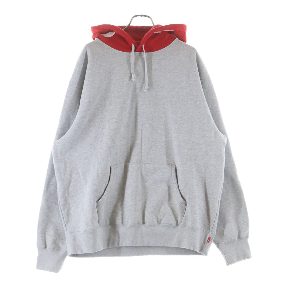 SUPREME(シュプリーム) 21AW Contrast Hooded Sweatshirt ロゴフーデッドスウェットシャツ プルオーバーパーカー グレー/レッド