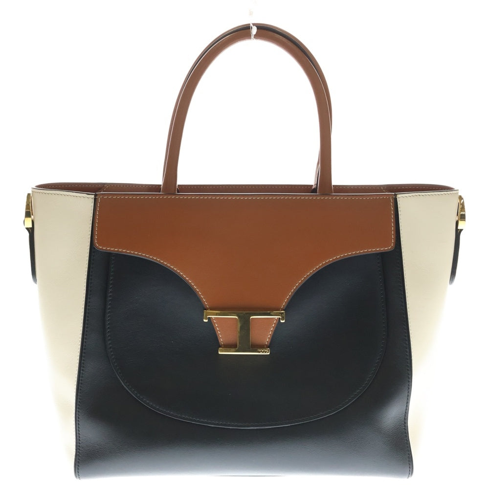 TOD'S(トッズ) T TIMELESS タイムレス 2WAY レザー ハンドバック ショルダーバック ブラック/ブラウン レディース