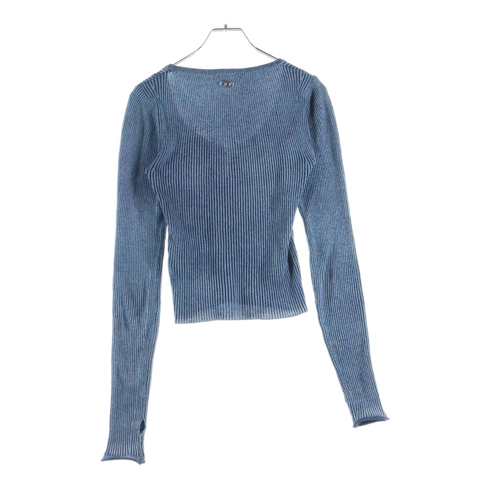 DIESEL(ディーゼル) 24SS Vネックプルオーバー 長袖リブニットトップス ブルー レディース A09441