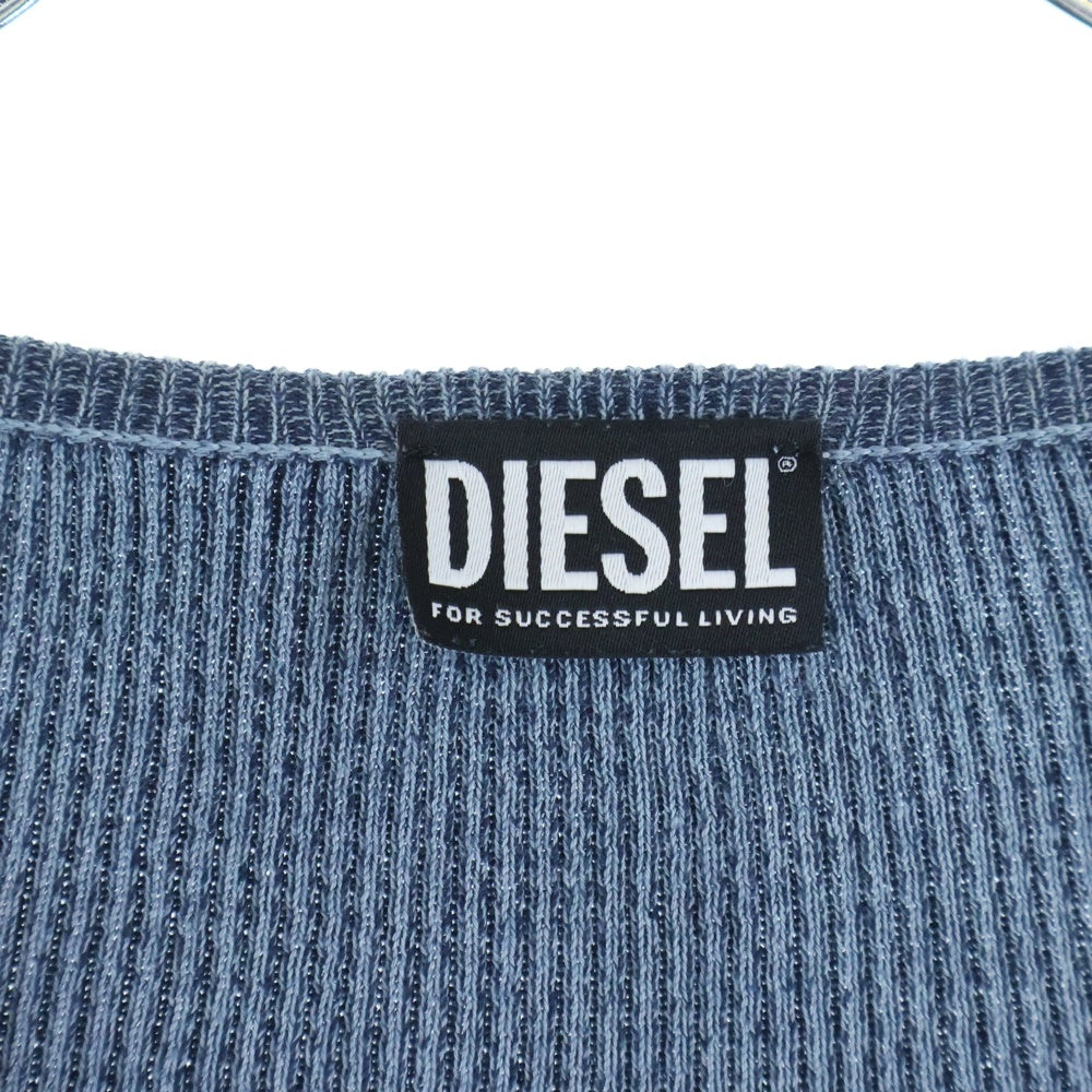 DIESEL(ディーゼル) 24SS Vネックプルオーバー 長袖リブニットトップス ブルー レディース A09441