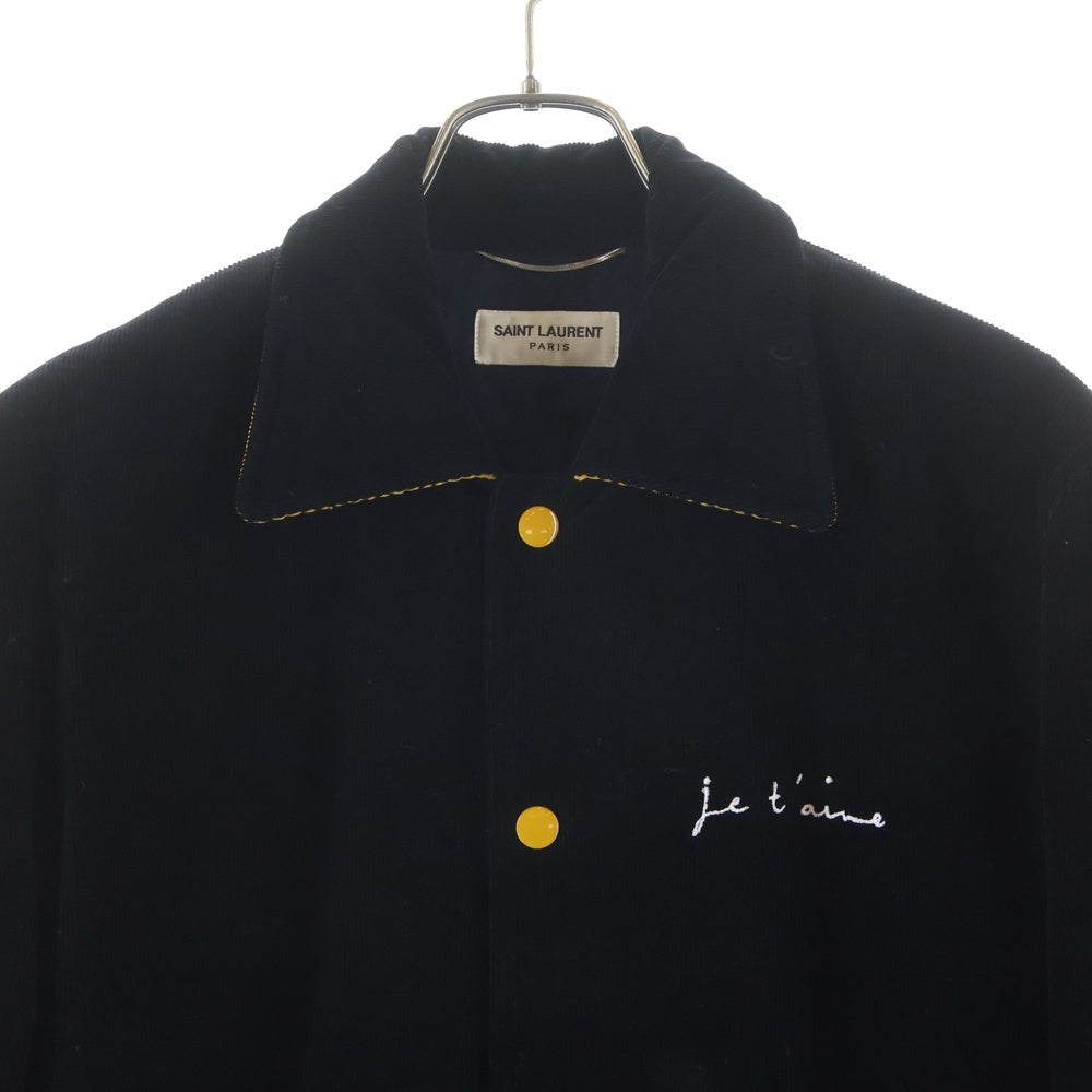 SAINT LAURENT PARIS(サンローランパリ) 17AW フロント刺繍 コーデュロイ スタジアムジャンパー バーシティジャケット スタジャン ブラック 485686 Y006R