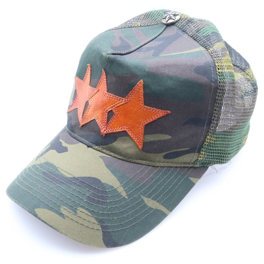 CHROME HEARTS(クロムハーツ) TRUCKER CAP オールド レザースターパッチ カモ柄 メッシュ トラッカーキャップ カーキ