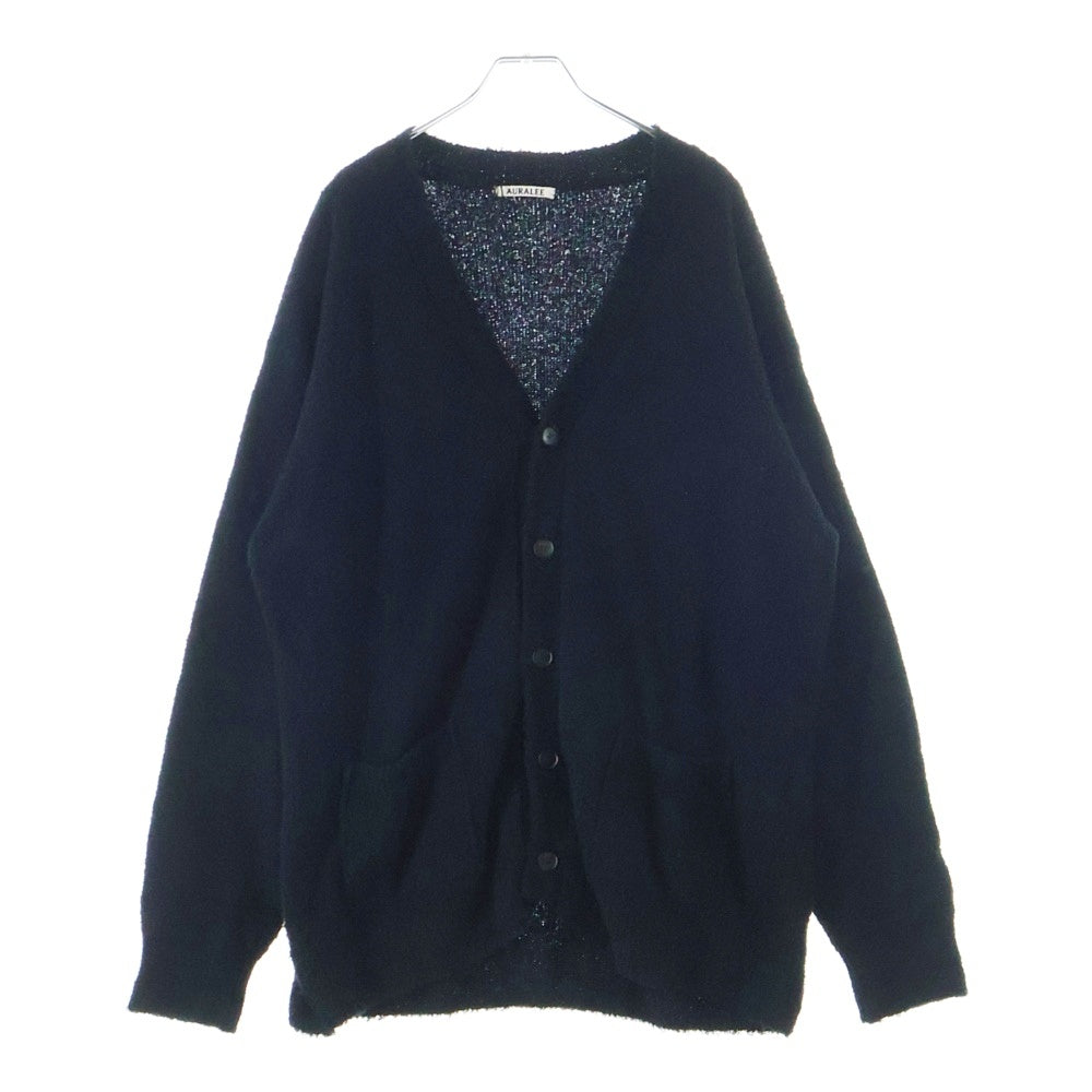 AURALEE(オーラリー) 22SS COTTON LINEN CUT SHAGGY KNIT CARDIGAN コットン リネン カット シャギーニット ダブルポケット カーディガン ブラック A22SC01FL