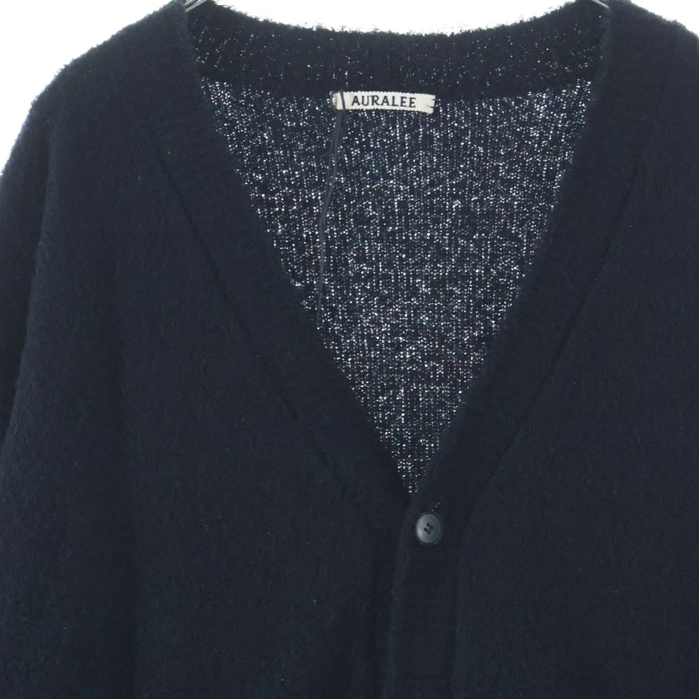 AURALEE(オーラリー) 22SS COTTON LINEN CUT SHAGGY KNIT CARDIGAN コットン リネン カット シャギーニット ダブルポケット カーディガン ブラック A22SC01FL