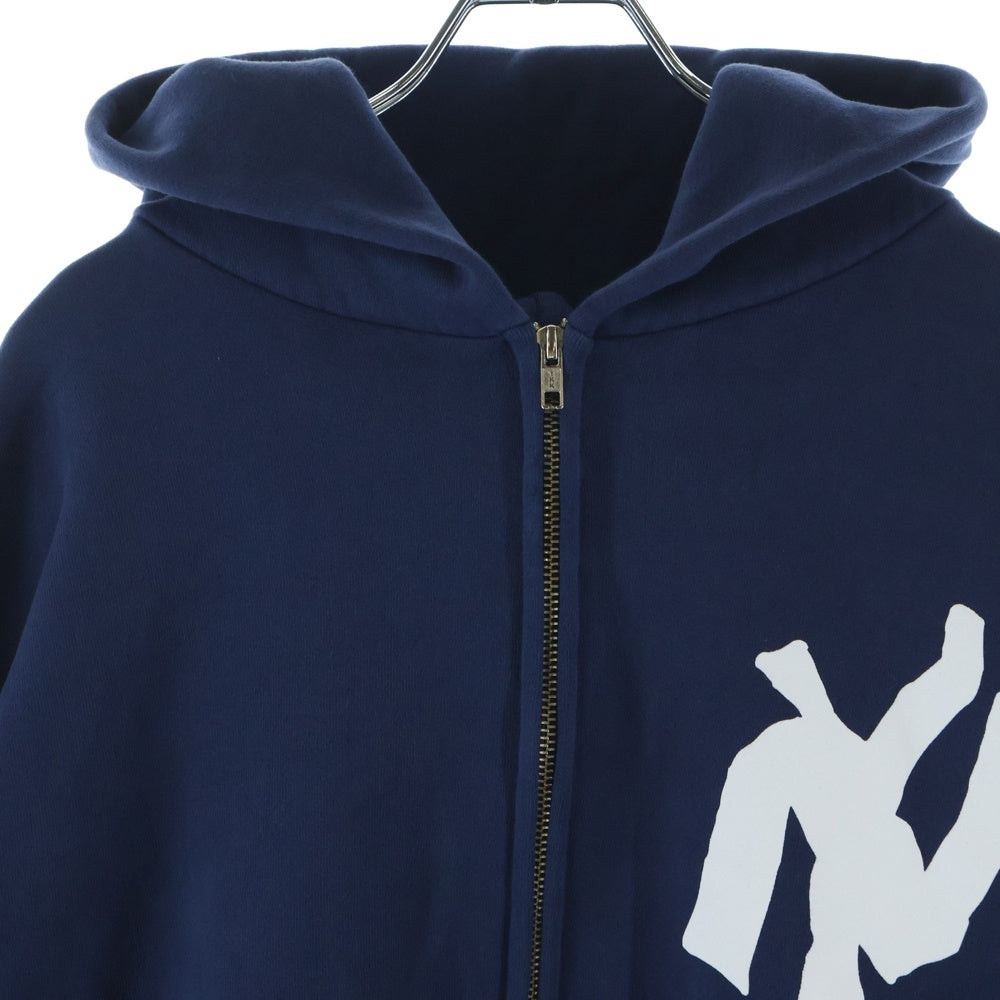 NO BRAND(ノーブランド) AKIMBO CLUB NY YANKEE NOODLE ZIP UP HOODIE アキンボクラブ ヤンキーヌードル ロゴプリント ジップアップ スウェットパーカー フーディー ネイビー