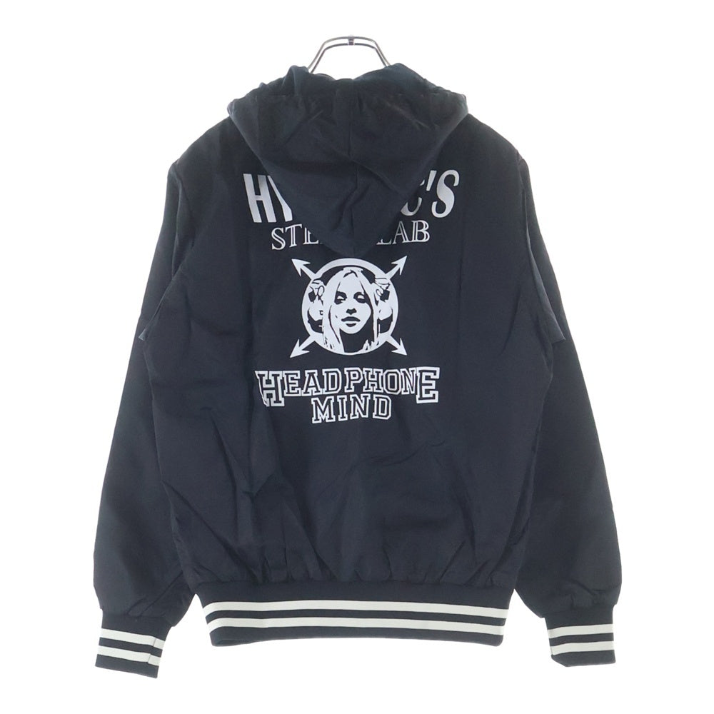 HYSTERIC GLAMOUR(ヒステリックグラマー) ナイロン ロゴプリント ハーフジップ プルオーバーフーデッドジャケット ブラック 02173AB07