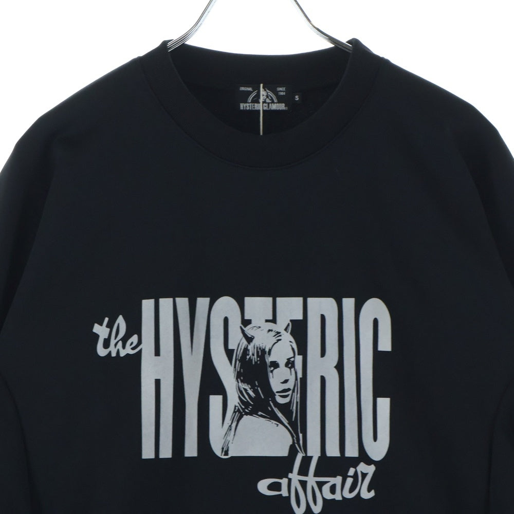HYSTERIC GLAMOUR(ヒステリックグラマー) THE HYS AFFAIR ザヒスアフェアー フロントロゴプリント クルーネックスウェット トレーナー ブラック 02183CS05