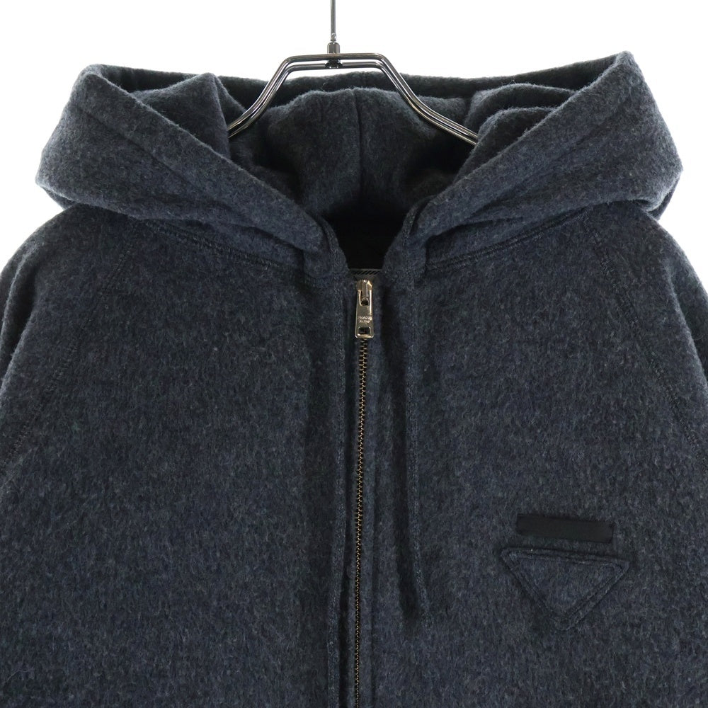 PRADA(プラダ) トライアングルロゴ カシミヤ混 バージンウール ジップアップ フーデッドジャケット グレー 138574