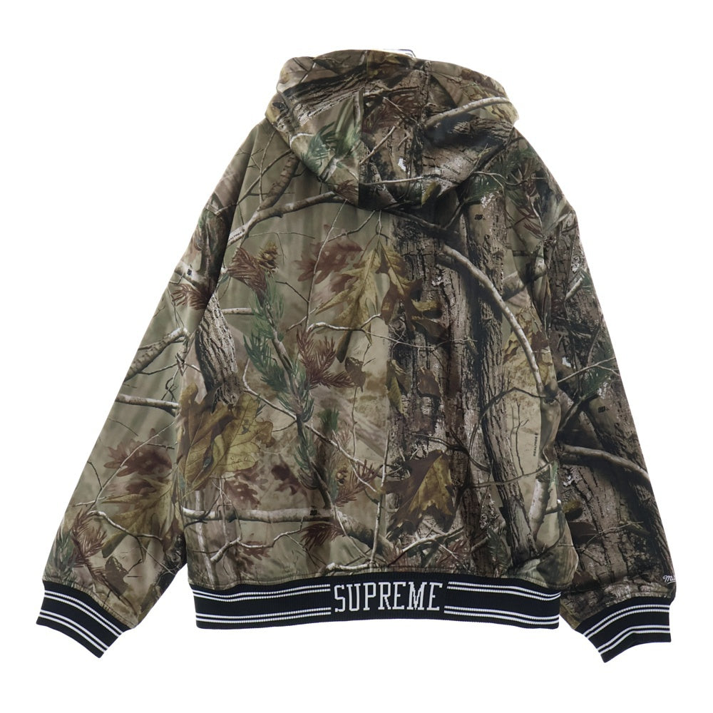 SUPREME(シュプリーム) 25AW ×Mitchell&Ness Lined Hooded Satin Varsity Jacket ミッチェルアンドネス リアルツリー ラインドフーデッド サテンバーシティジャケット カーキ
