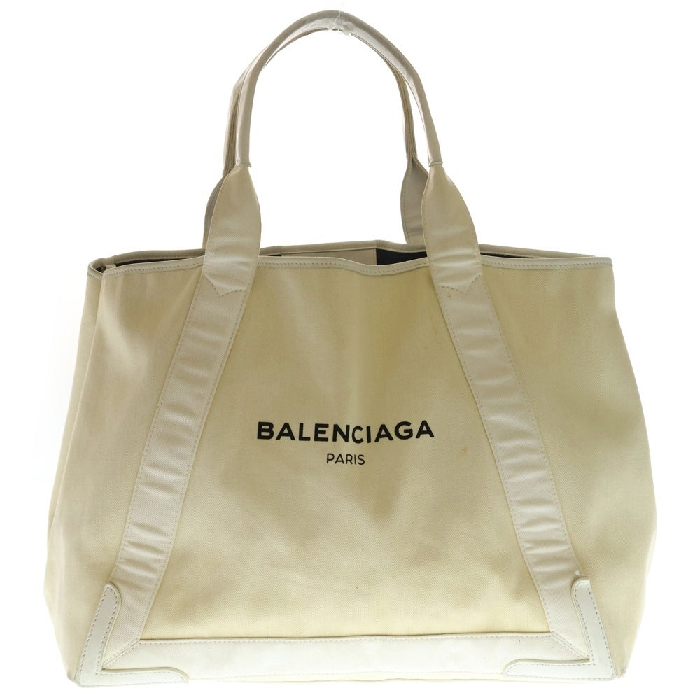 BALENCIAGA(バレンシアガ) ネイビーカバスM キャンバス×レザー トートバッグ ハンドバッグ シルバー金具 ベージュ 339936-9090-A-002123 レディース