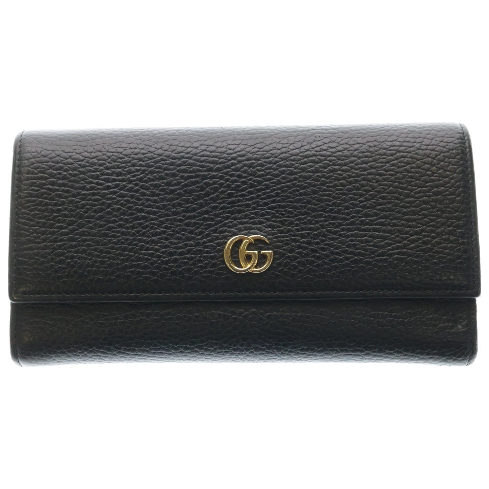 GUCCI(グッチ) GGマーモント ロゴプレート レザー 長財布 コンチネンタルウォレット ゴールド金具 ブラック 456116 レディース