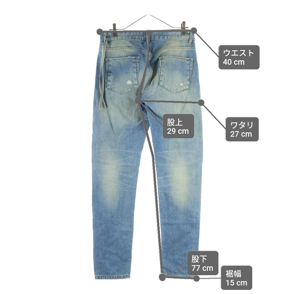 KITH(キス) 5ポケット ダメージ加工 ボタンフライ テーパードデニムパンツ インディゴ