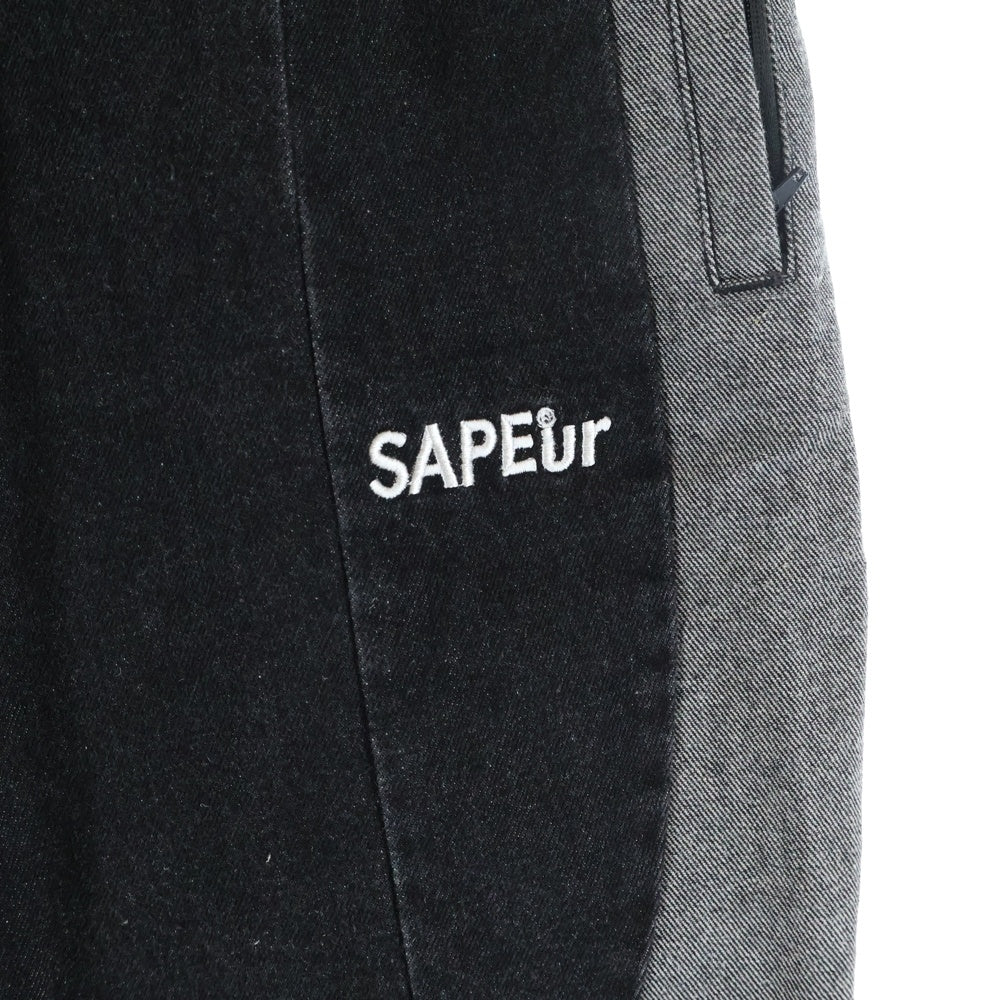 SAPEur(サプール) 切り替えデザイン ドローストリング デニムトラックパンツ ブラック