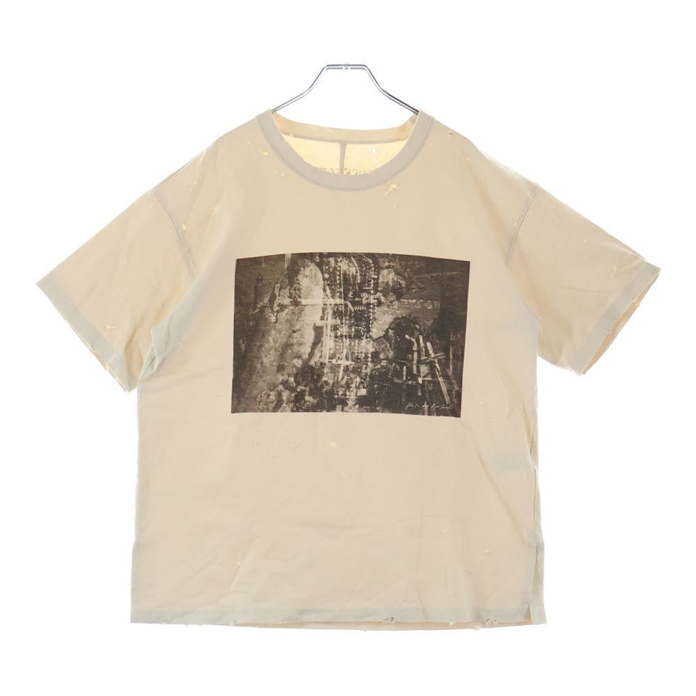 ISAMU KATAYAMA BACKLASH(イサムカタヤマバックラッシュ) 24SS ×RESURRECTION レザレクション コットン天竺製品染 ダメージ加工Tシャツ 半袖クルーネックカットソー ベージュ RES-2111-01