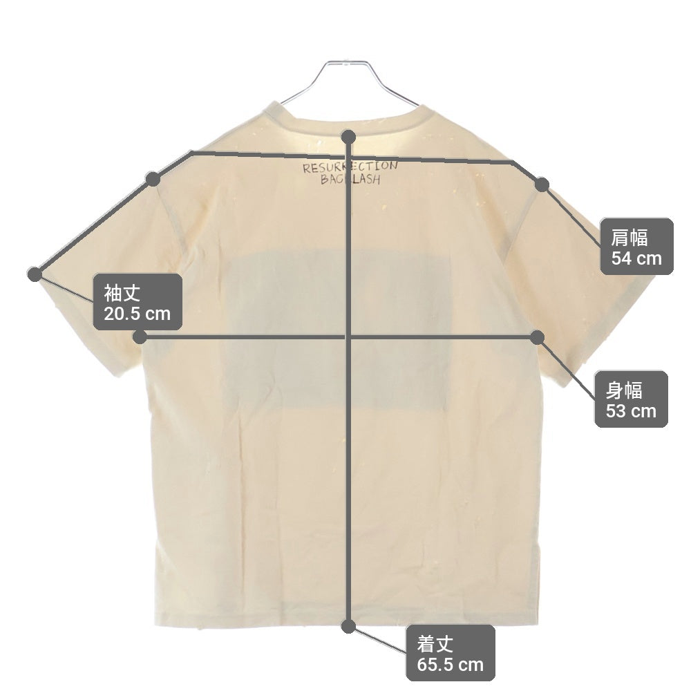 ISAMU KATAYAMA BACKLASH(イサムカタヤマバックラッシュ) 24SS ×RESURRECTION レザレクション コットン天竺製品染 ダメージ加工Tシャツ 半袖クルーネックカットソー ベージュ RES-2111-01