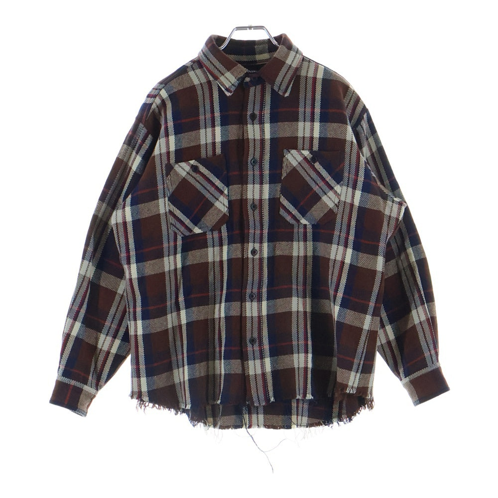 LASTMAN(ラストマン) 25AW DAMAGED FLANNEL SHIRTS ダメージ加工 長袖フランネルチェックシャツ ブラウン 252LM-SH02