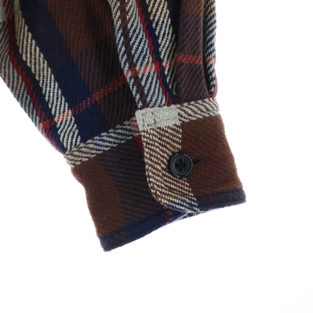 LASTMAN(ラストマン) 25AW DAMAGED FLANNEL SHIRTS ダメージ加工 長袖フランネルチェックシャツ ブラウン 252LM-SH02