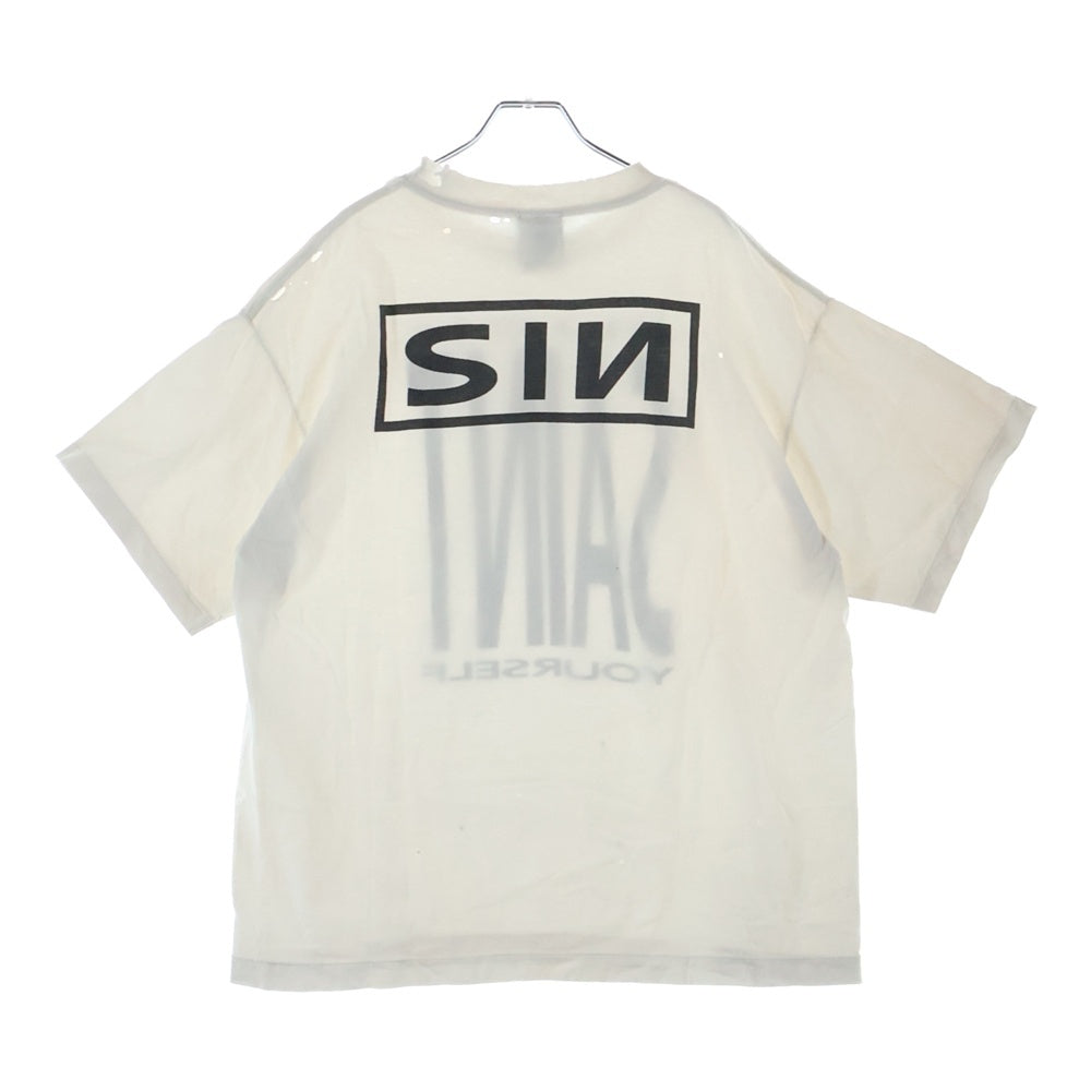 SAINT MICHAEL(セントマイケル) 25SS SAINT YOURSELF SS TEE セントユアセルフ ヴィンテージ加工 両面プリントTシャツ 半袖クルーネックカットソー ホワイト SM-HR8-0000-020