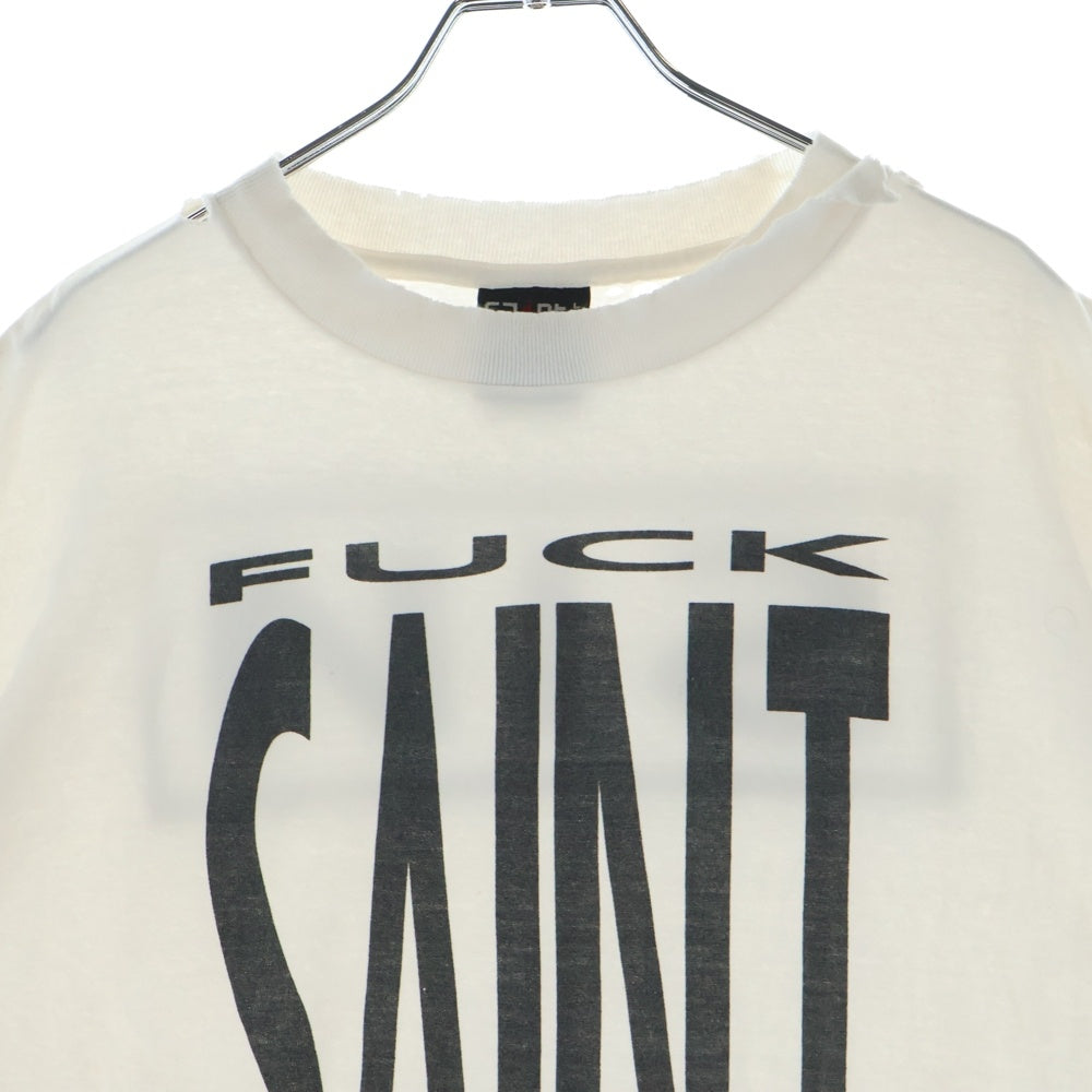 SAINT MICHAEL(セントマイケル) 25SS SAINT YOURSELF SS TEE セントユアセルフ ヴィンテージ加工 両面プリントTシャツ 半袖クルーネックカットソー ホワイト SM-HR8-0000-020