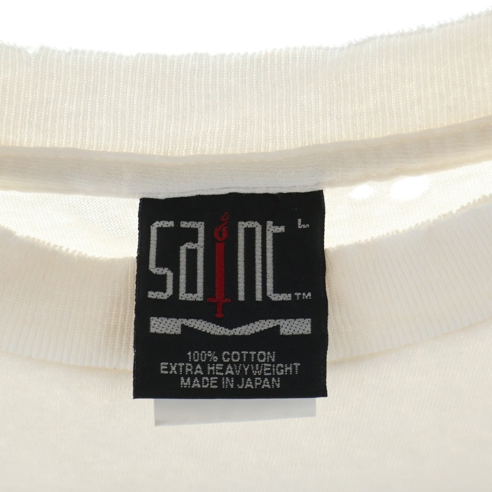 SAINT MICHAEL(セントマイケル) 25SS SAINT YOURSELF SS TEE セントユアセルフ ヴィンテージ加工 両面プリントTシャツ 半袖クルーネックカットソー ホワイト SM-HR8-0000-020