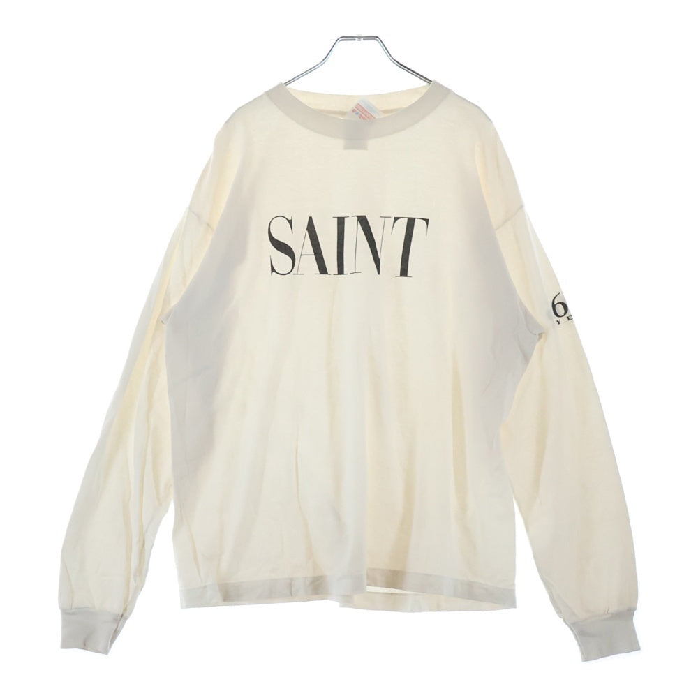 SAINT MICHAEL(セントマイケル) 25SS LS TEE/SAINT フロントロゴプリントTシャツ 長袖クルーネックカットソー ホワイト SM-HR8-0000-035