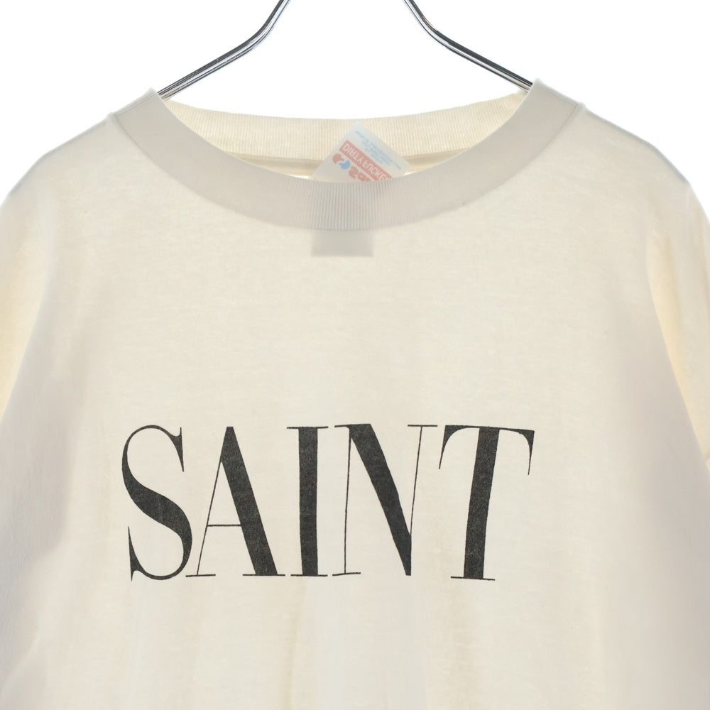 SAINT MICHAEL(セントマイケル) 25SS LS TEE/SAINT フロントロゴプリントTシャツ 長袖クルーネックカットソー ホワイト SM-HR8-0000-035