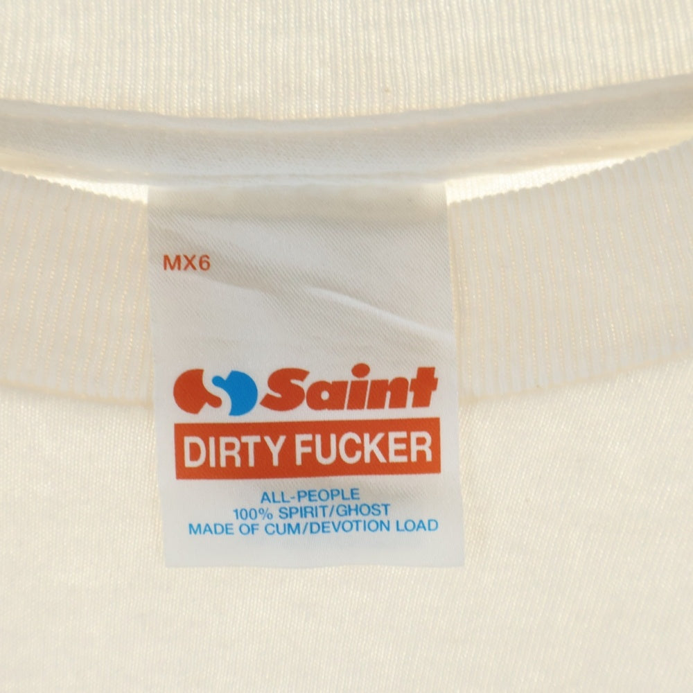 SAINT MICHAEL(セントマイケル) 25SS LS TEE/SAINT フロントロゴプリントTシャツ 長袖クルーネックカットソー ホワイト SM-HR8-0000-035