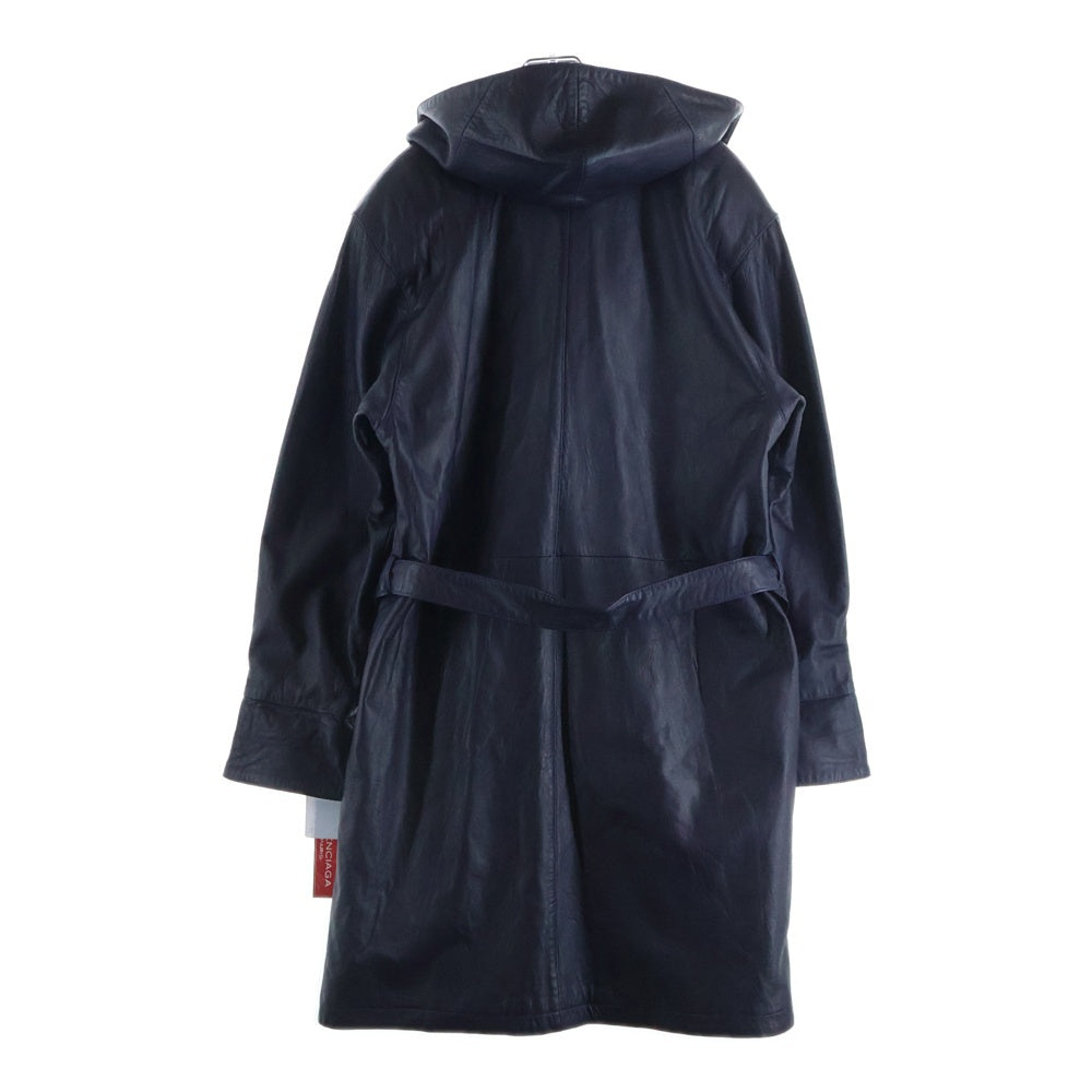 BALENCIAGA(バレンシアガ) 00-90S イタリア製 BBロゴ金ボタン ラムスキン ウエストベルト フーデッド ロングコート パープル