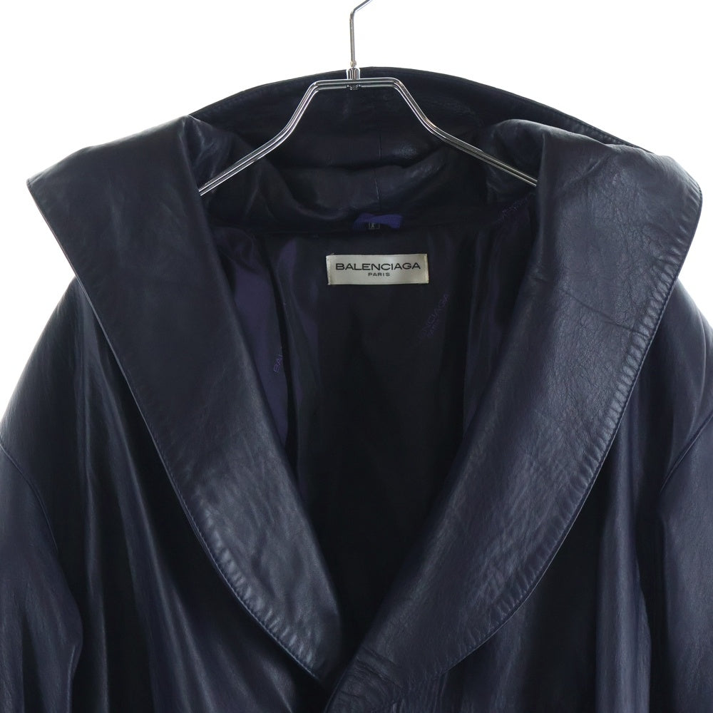 BALENCIAGA(バレンシアガ) 00-90S イタリア製 BBロゴ金ボタン ラムスキン ウエストベルト フーデッド ロングコート パープル